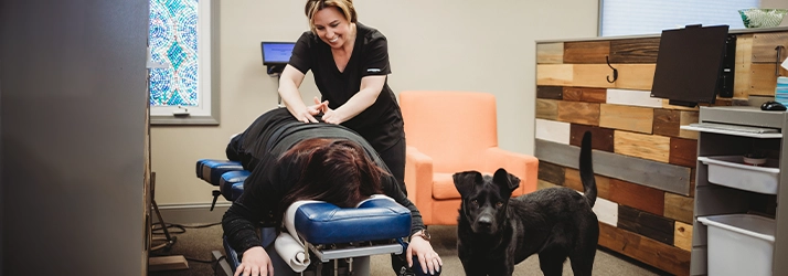 Chiropractor Bloomington IL Jess Bruin Adjusting Patient